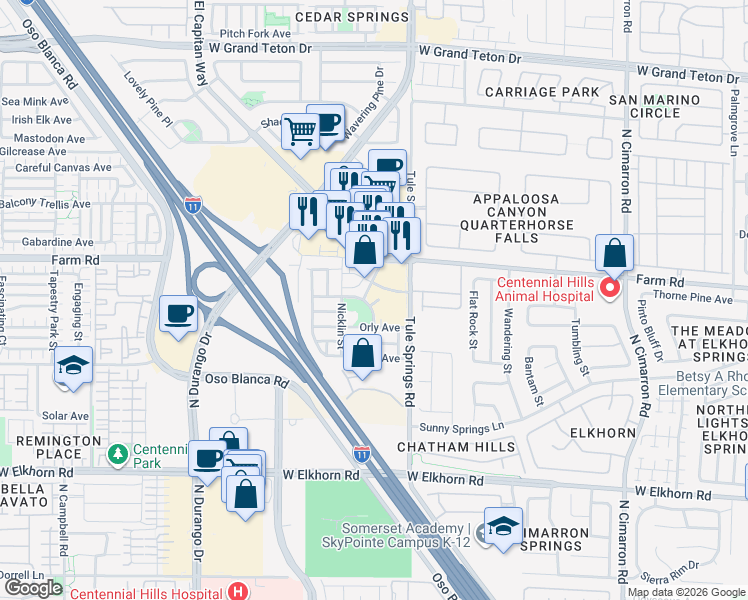 map of restaurants, bars, coffee shops, grocery stores, and more near 7531 Tule Springs Road in Las Vegas