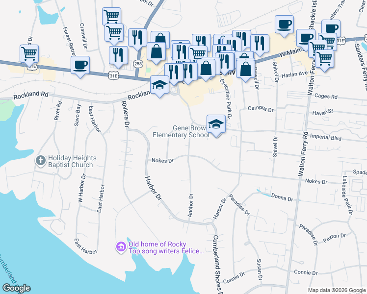 map of restaurants, bars, coffee shops, grocery stores, and more near 119 Anchor Drive in Hendersonville