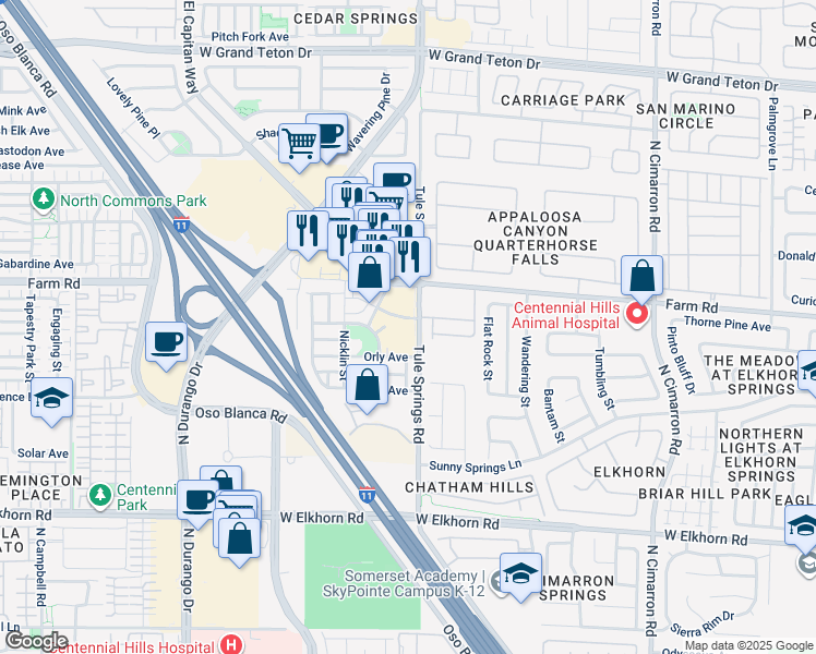 map of restaurants, bars, coffee shops, grocery stores, and more near 8425 Orly Avenue in Las Vegas