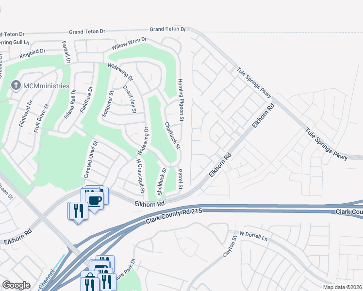map of restaurants, bars, coffee shops, grocery stores, and more near 7536 Homing Pigeon Street in North Las Vegas