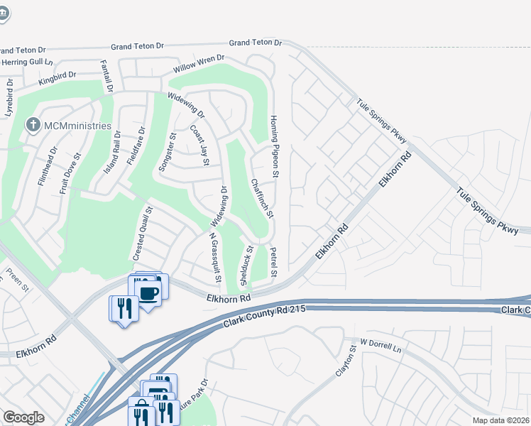 map of restaurants, bars, coffee shops, grocery stores, and more near 7536 Homing Pigeon Street in North Las Vegas