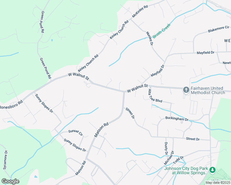 map of restaurants, bars, coffee shops, grocery stores, and more near 3414 West Walnut Street in Johnson City