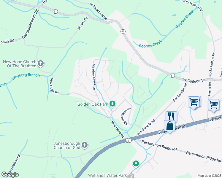 map of restaurants, bars, coffee shops, grocery stores, and more near 211 Miss Maude Patton Lane in Jonesborough