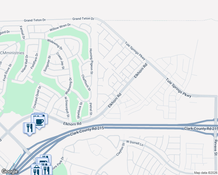 map of restaurants, bars, coffee shops, grocery stores, and more near 1841 James Creek Drive in North Las Vegas