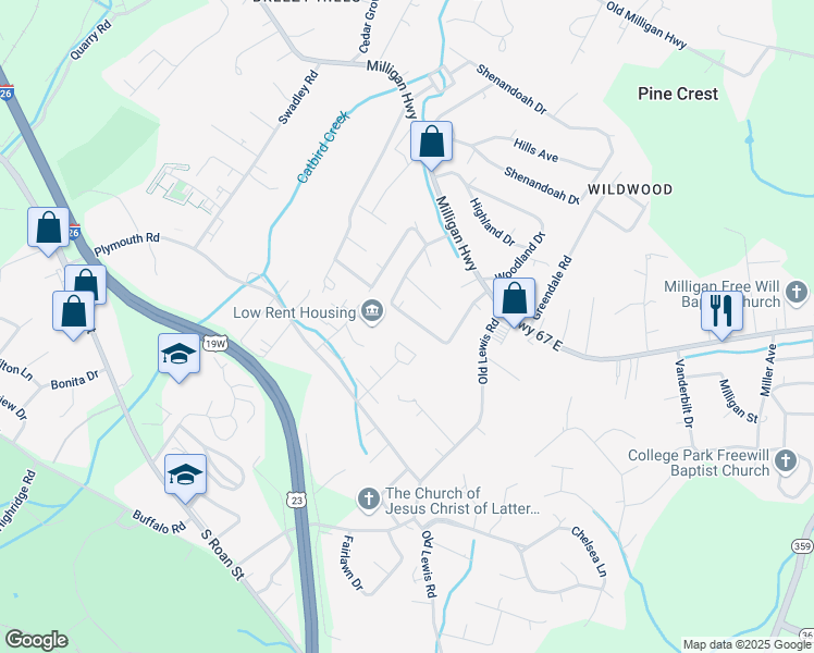 map of restaurants, bars, coffee shops, grocery stores, and more near 116 Monument Court in Johnson City
