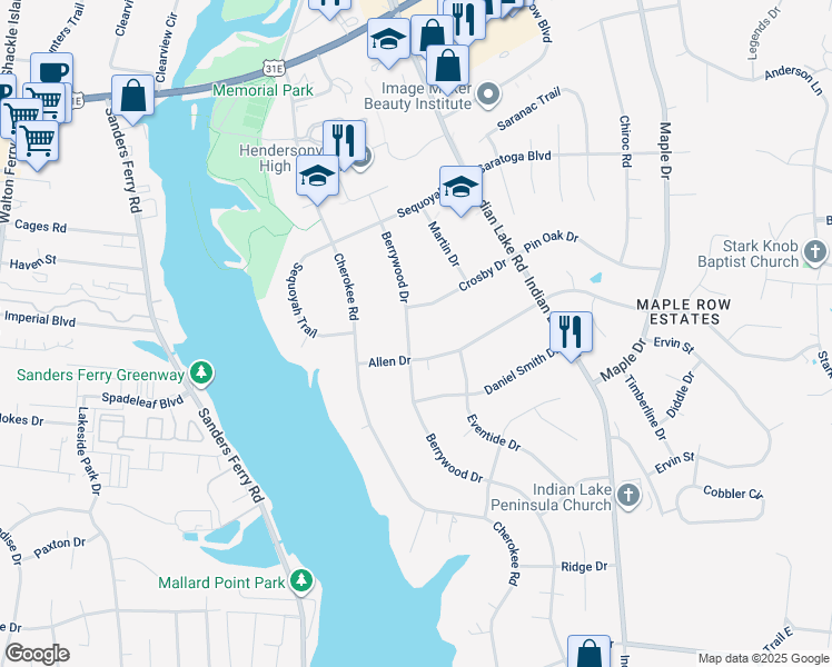 map of restaurants, bars, coffee shops, grocery stores, and more near 419 East Main Street in Hendersonville
