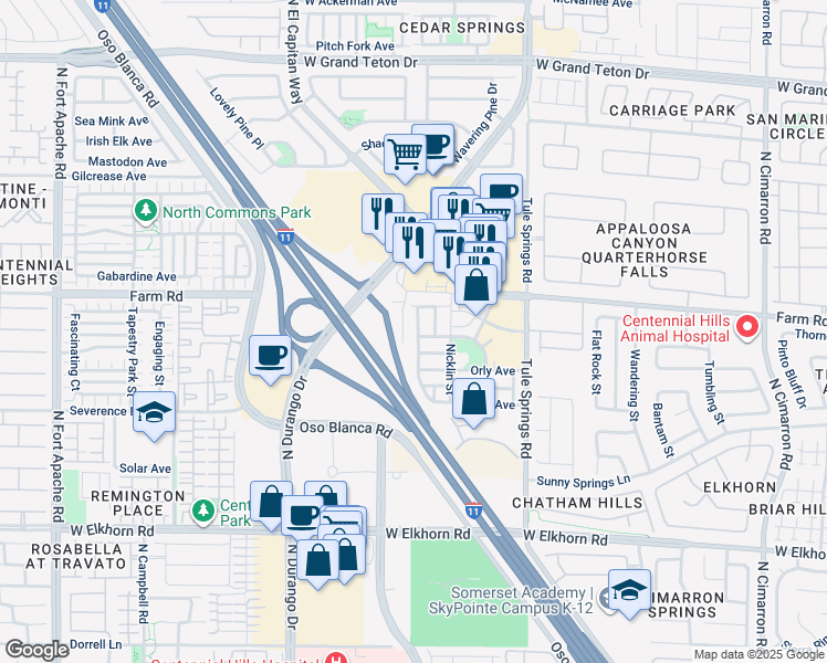 map of restaurants, bars, coffee shops, grocery stores, and more near 7541 Crooked Branch Street in Las Vegas
