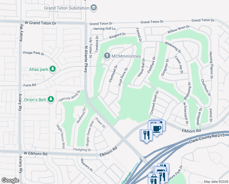 map of restaurants, bars, coffee shops, grocery stores, and more near 3227 West Feathering Court in North Las Vegas