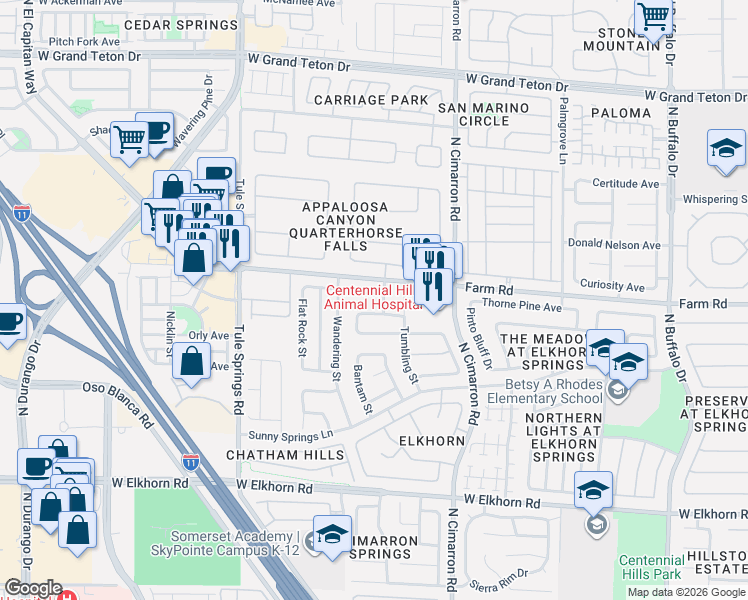 map of restaurants, bars, coffee shops, grocery stores, and more near 8140 West Back Packer Court in Las Vegas