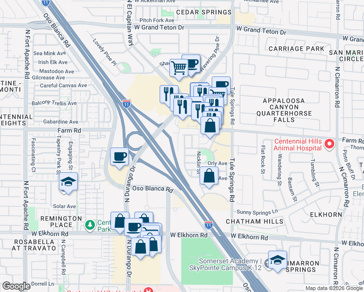 map of restaurants, bars, coffee shops, grocery stores, and more near 7541 Crooked Branch Street in Las Vegas