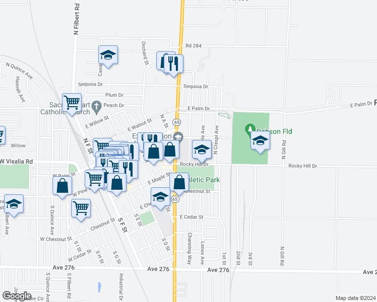 map of restaurants, bars, coffee shops, grocery stores, and more near 505 Rocky Hill Drive in Exeter