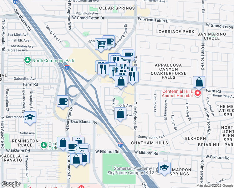 map of restaurants, bars, coffee shops, grocery stores, and more near 7560 Nicklin Street in Las Vegas