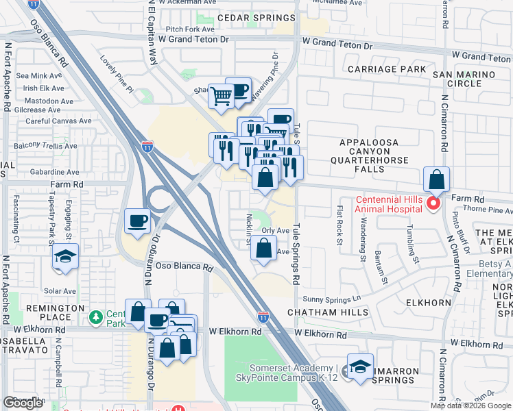 map of restaurants, bars, coffee shops, grocery stores, and more near 8472 Garside Drive in Las Vegas