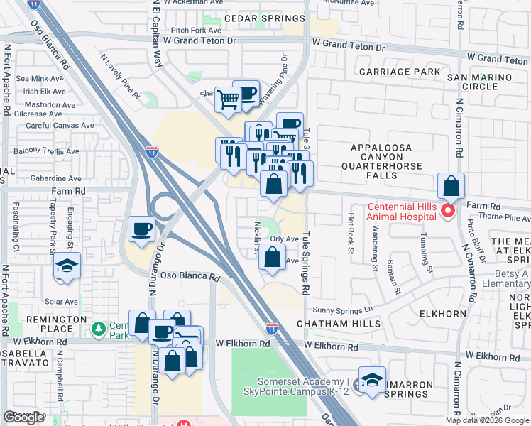 map of restaurants, bars, coffee shops, grocery stores, and more near 8468 Garside Drive in Las Vegas