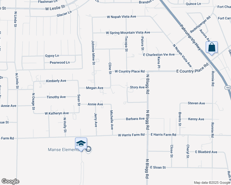 map of restaurants, bars, coffee shops, grocery stores, and more near 5381 Cline Street in Pahrump