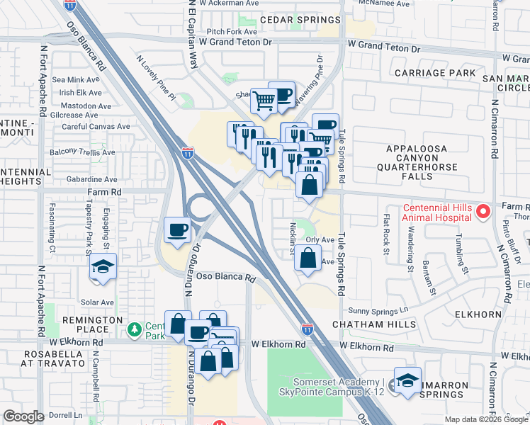 map of restaurants, bars, coffee shops, grocery stores, and more near 7553 Nicklin Street in Las Vegas