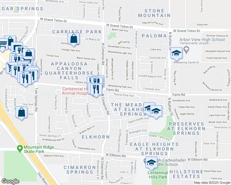 map of restaurants, bars, coffee shops, grocery stores, and more near 7916 Thorne Pine Avenue in Las Vegas