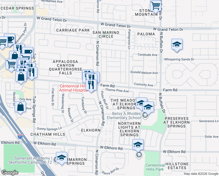 map of restaurants, bars, coffee shops, grocery stores, and more near 7916 Thorne Pine Avenue in Las Vegas