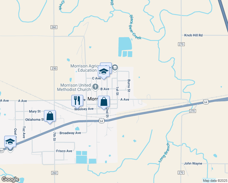 map of restaurants, bars, coffee shops, grocery stores, and more near 100 B Avenue in Morrison