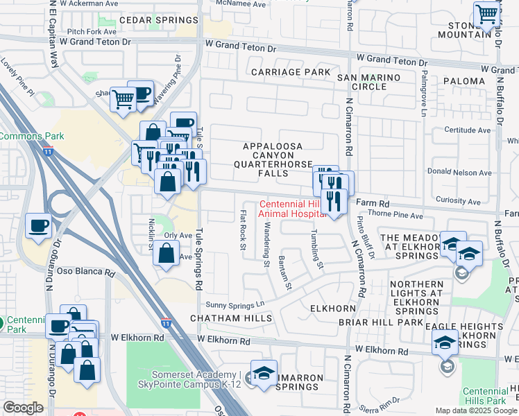 map of restaurants, bars, coffee shops, grocery stores, and more near 7536 Fencerow Street in Las Vegas