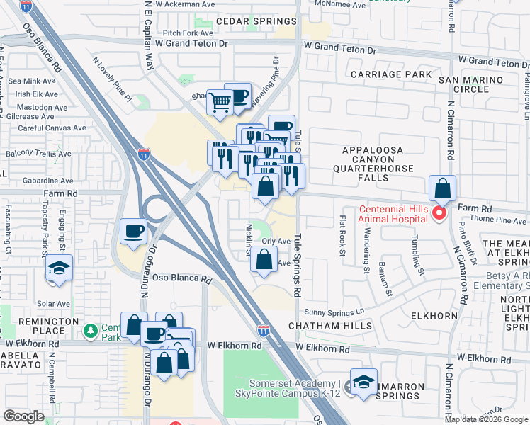 map of restaurants, bars, coffee shops, grocery stores, and more near 7560 Nicklin Street in Las Vegas