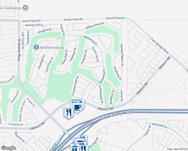 map of restaurants, bars, coffee shops, grocery stores, and more near 7604 Wingspread Street in North Las Vegas