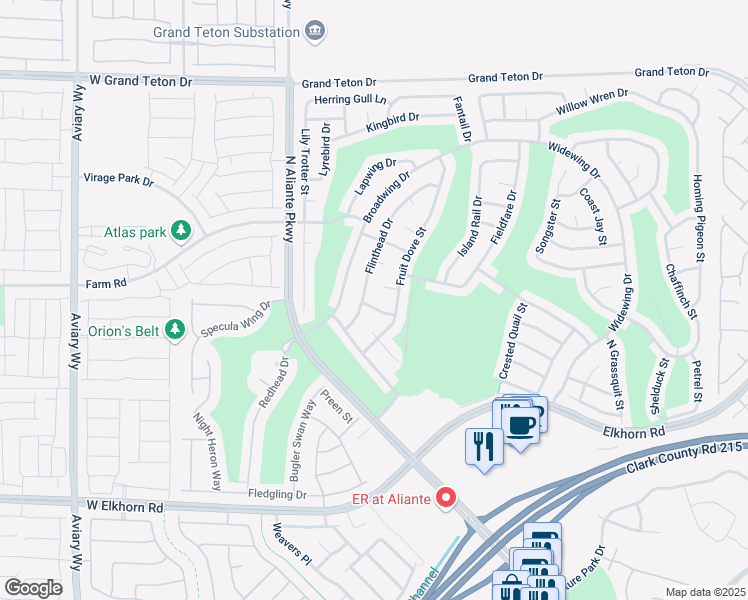 map of restaurants, bars, coffee shops, grocery stores, and more near 3227 West Feathering Court in North Las Vegas