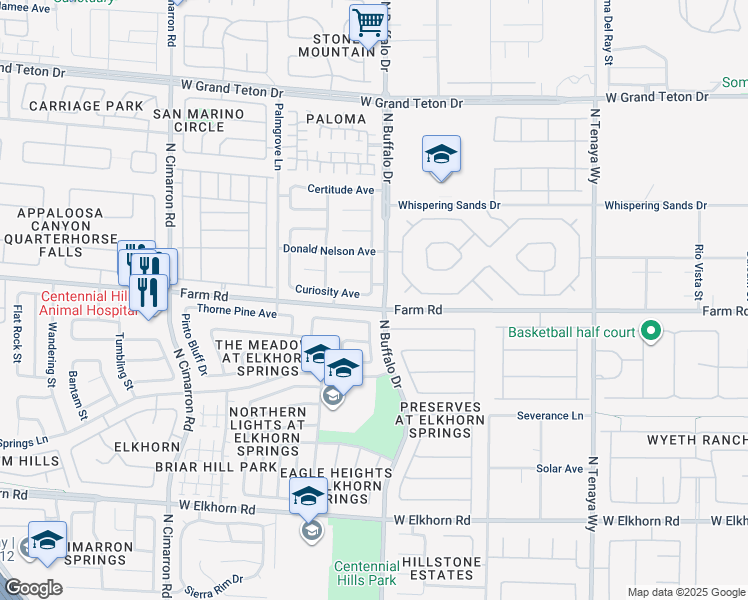 map of restaurants, bars, coffee shops, grocery stores, and more near 7601 Curiosity Avenue in Las Vegas