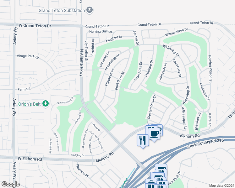 map of restaurants, bars, coffee shops, grocery stores, and more near 7612 Fruit Dove Street in North Las Vegas
