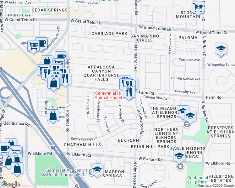 map of restaurants, bars, coffee shops, grocery stores, and more near 7545 Tumbling Street in Las Vegas