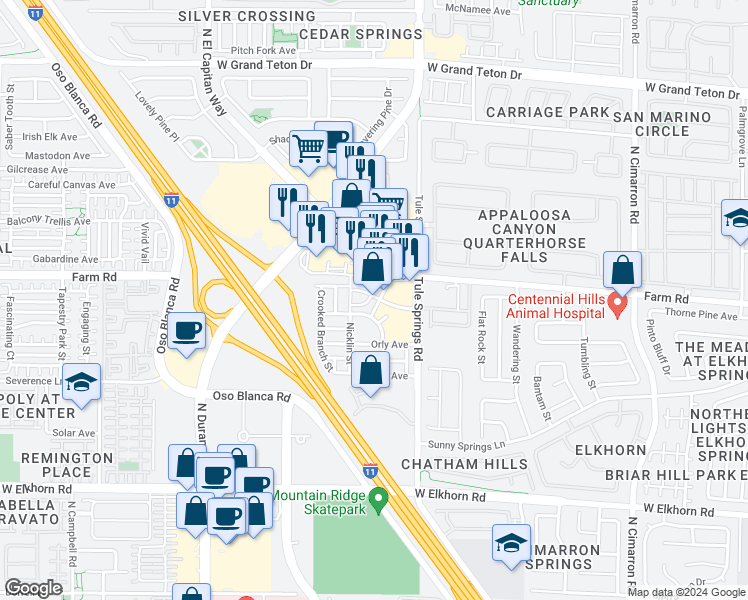 map of restaurants, bars, coffee shops, grocery stores, and more near 7560 Nicklin Street in Las Vegas