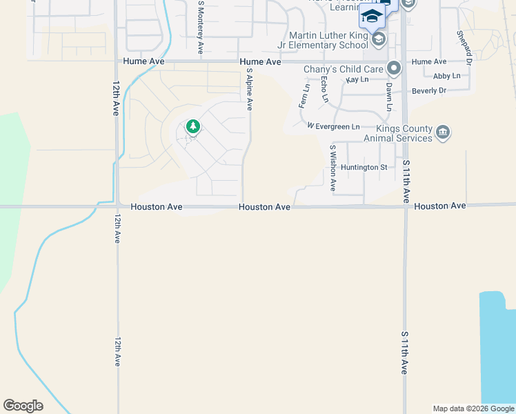 map of restaurants, bars, coffee shops, grocery stores, and more near 11800 Houston Avenue in Hanford