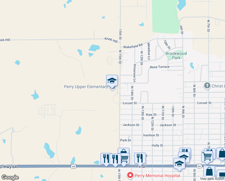 map of restaurants, bars, coffee shops, grocery stores, and more near 1303 North 15th Street in Perry