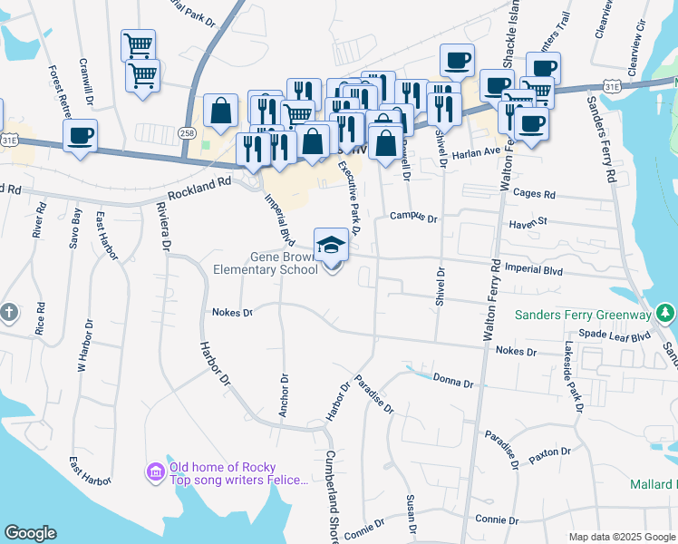 map of restaurants, bars, coffee shops, grocery stores, and more near 115 Gail Drive in Hendersonville