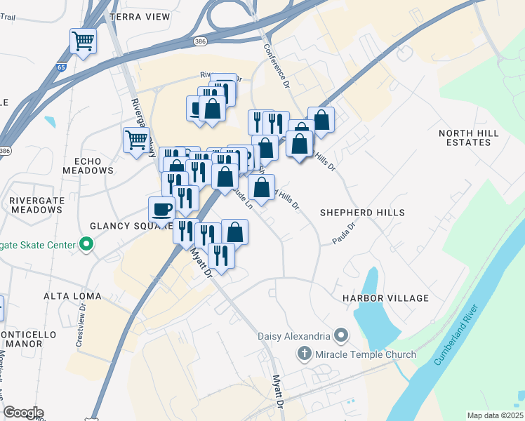 map of restaurants, bars, coffee shops, grocery stores, and more near 109 Cude Lane in Nashville
