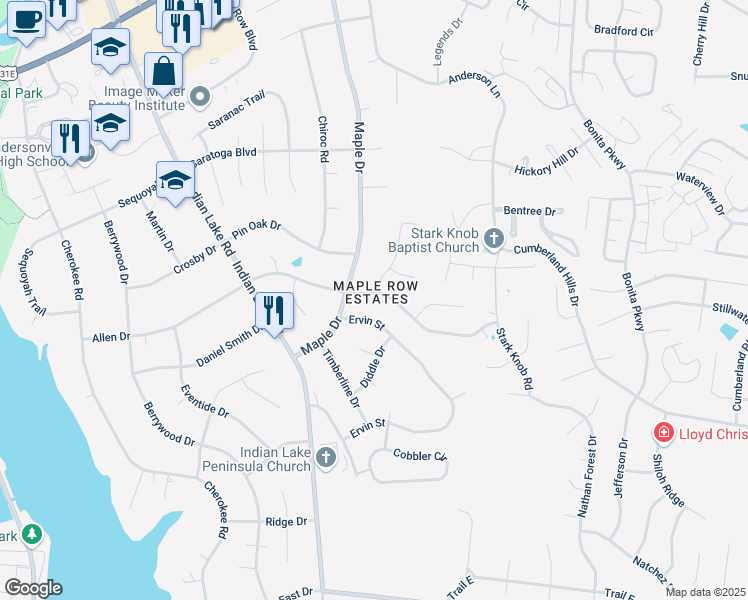 map of restaurants, bars, coffee shops, grocery stores, and more near 155 Allen Drive in Hendersonville