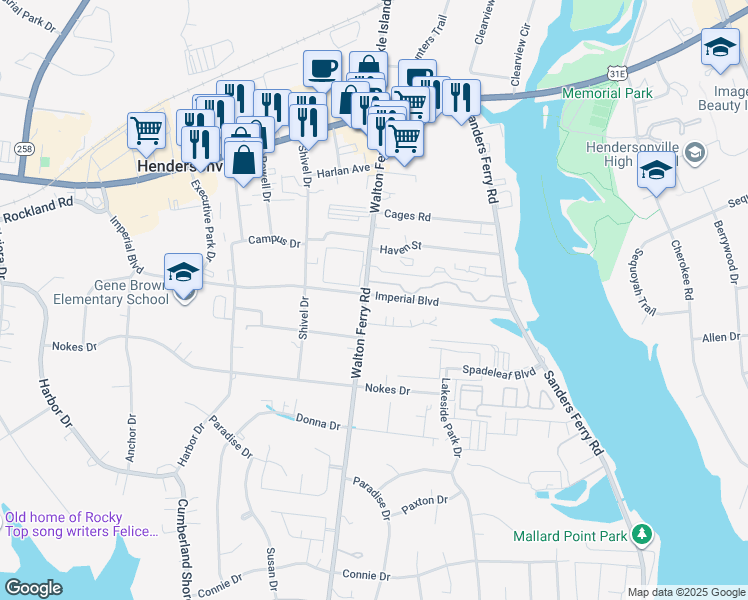 map of restaurants, bars, coffee shops, grocery stores, and more near 213 Walton Ferry Road in Hendersonville