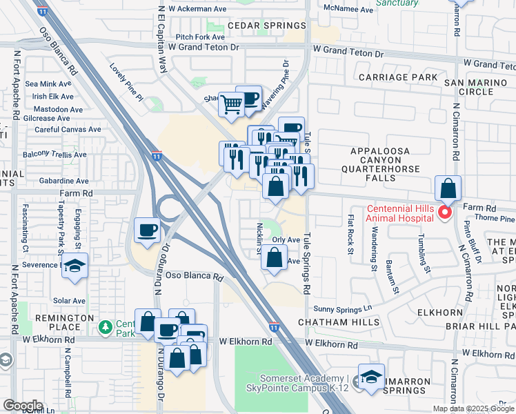 map of restaurants, bars, coffee shops, grocery stores, and more near 7553 Nicklin Street in Las Vegas