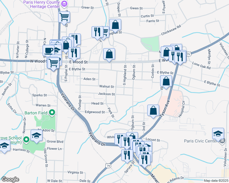 map of restaurants, bars, coffee shops, grocery stores, and more near 408 Blanton Street in Paris