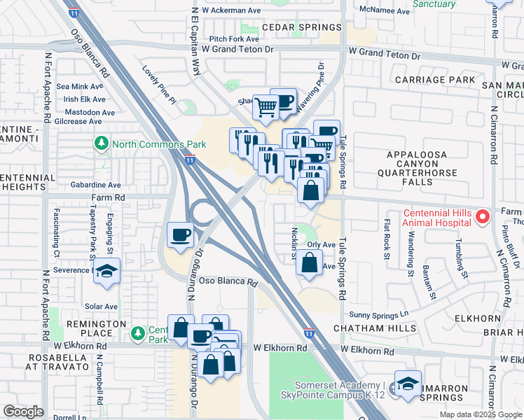 map of restaurants, bars, coffee shops, grocery stores, and more near 7553 Nicklin Street in Las Vegas