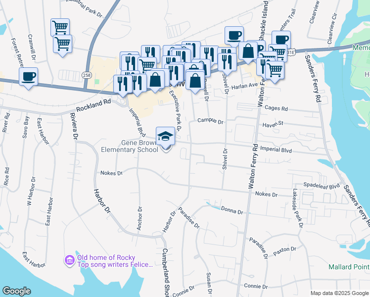 map of restaurants, bars, coffee shops, grocery stores, and more near 239 Stadium Drive in Hendersonville