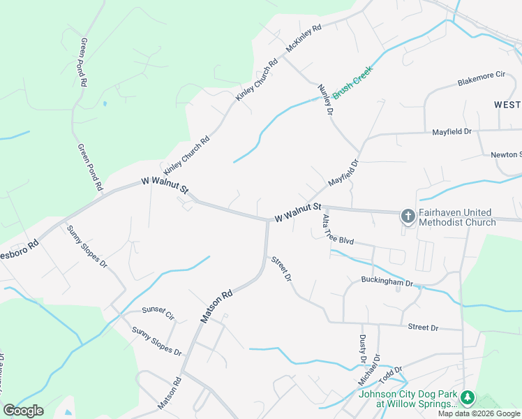 map of restaurants, bars, coffee shops, grocery stores, and more near 3400 West Walnut Street in Johnson City