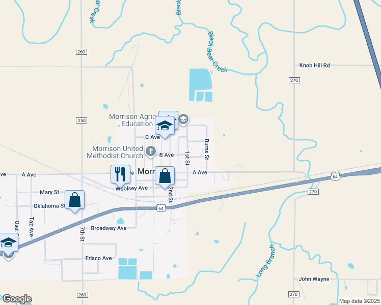 map of restaurants, bars, coffee shops, grocery stores, and more near 100 B Avenue in Morrison
