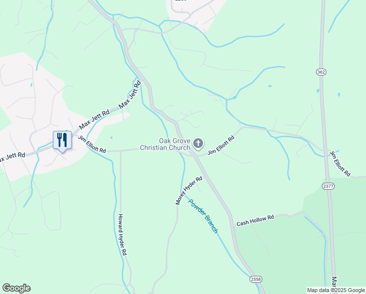 map of restaurants, bars, coffee shops, grocery stores, and more near 1310 Powder Branch Road in Johnson City