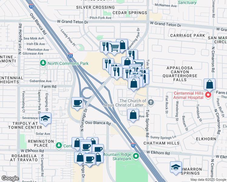 map of restaurants, bars, coffee shops, grocery stores, and more near 7553 Nicklin Street in Las Vegas