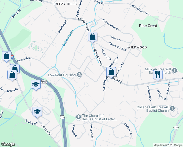 map of restaurants, bars, coffee shops, grocery stores, and more near 116 Monument Court in Johnson City