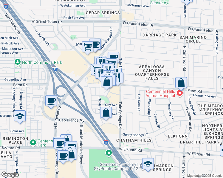 map of restaurants, bars, coffee shops, grocery stores, and more near 7580 Norman Rockwell Lane in Las Vegas