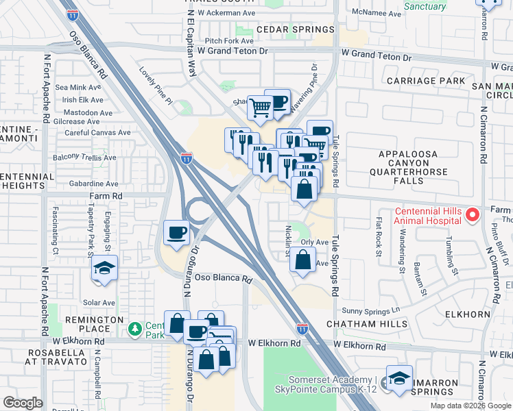 map of restaurants, bars, coffee shops, grocery stores, and more near 2 South Cholla Street in Henderson