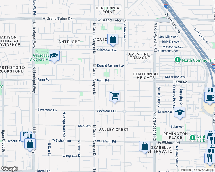 map of restaurants, bars, coffee shops, grocery stores, and more near 7524 Midnight Rambler Street in Las Vegas