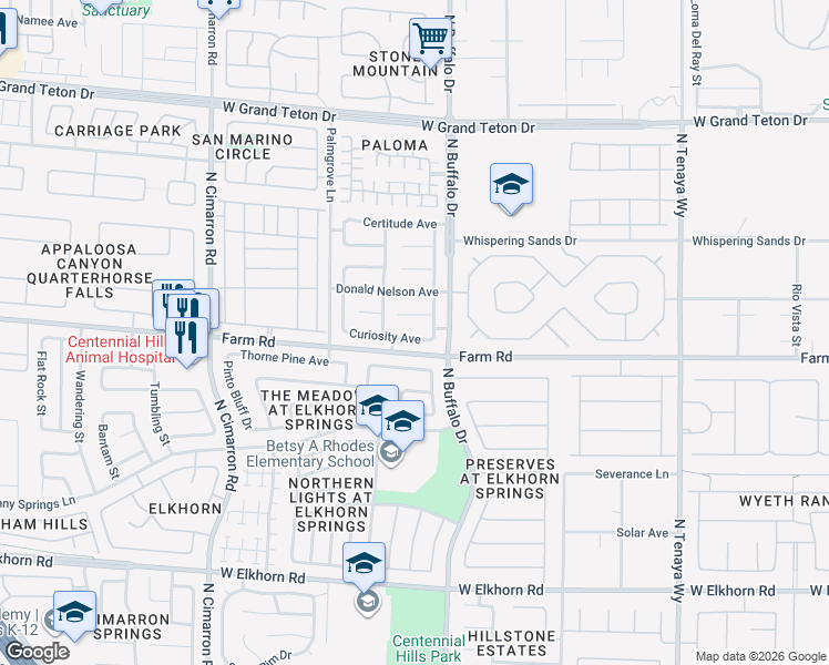 map of restaurants, bars, coffee shops, grocery stores, and more near 7624 Curiosity Avenue in Las Vegas